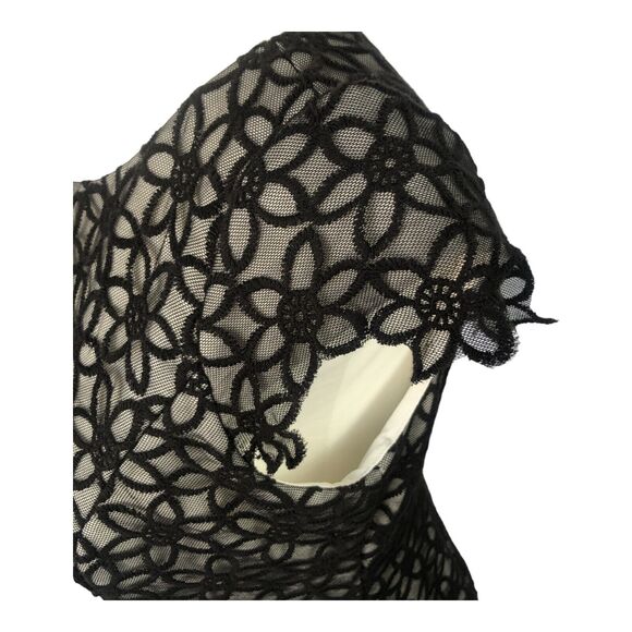 Adrianna Papell Black Lace Overlay Short Sleeve Peplum Knee Length Dress Sz 6 - Picture 10 of 16